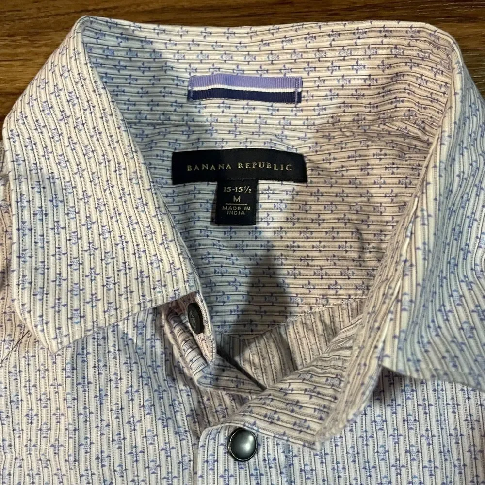 Banana Republic Shirt Slim Blue White Long Sleeve Button Up Cotton Men's Size M